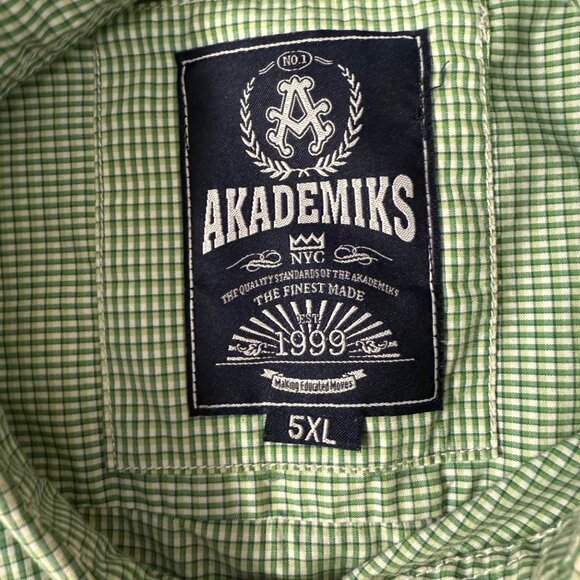 Akademiks Mens Green Plaid Button-Up Shirt Size 5XL Short Sleeve Big & Tall - Picture 5 of 8